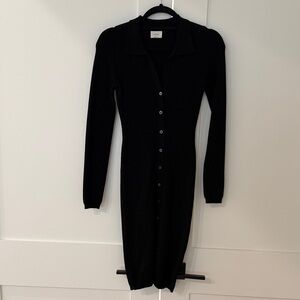 Wilfred Black Long Sleeve Button-Front Knit Dress